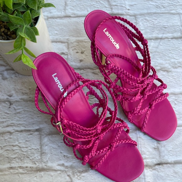 LARROUDÉ X WOMANIZER + Chiara Sandal in Fuchsia Leather braided Heeled Size 8 - Picture 4 of 11